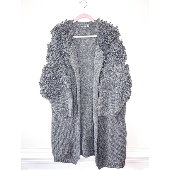 HARARE 100% Peruvian Wool Chunky Knit Loop Sweater Jacket in Gray size M/L - Picture 1 of 4
